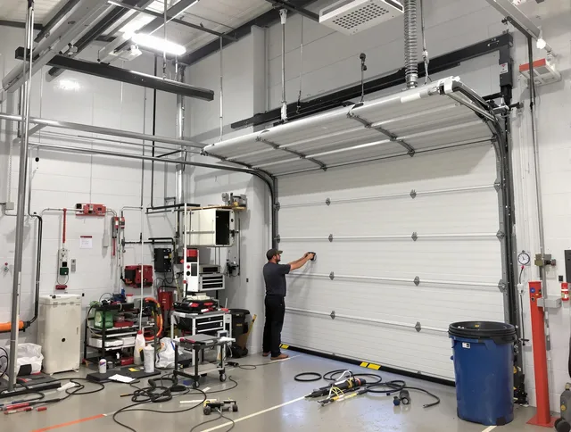 New Britain Garage Door Repair certified technician performing commercial door repair at a New Britain business facility