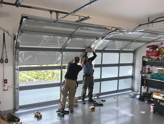 New Britain Garage Door Repair expert performing precise panel replacement on New Britain garage door