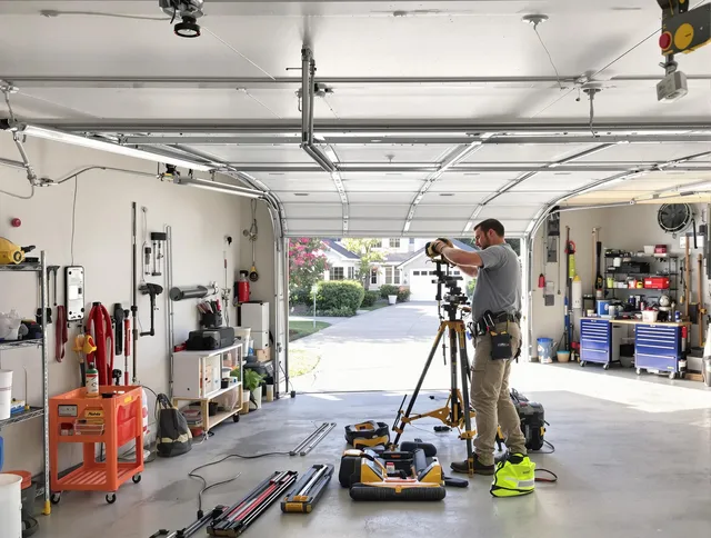 New Britain Garage Door Repair specialist performing laser-guided track alignment in New Britain